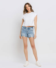 Hannah MID RISE RAW DISTRESSED HEM SHORTS