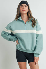 TWO-TONED HALF ZIP COLLAR SWEATSHIRT