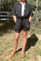 Andi Girl's 3 pc Short Set w/ Flower Buttons