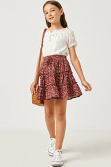 Girls Ruffle Tier Drawstring Mini Skirt