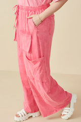 Tween's Washed Cargo Pocket Detail Wide Leg Knit Pants