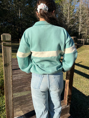 TWO-TONED HALF ZIP COLLAR SWEATSHIRT