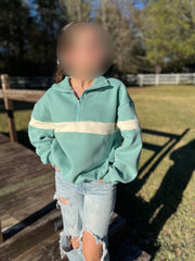 TWO-TONED HALF ZIP COLLAR SWEATSHIRT