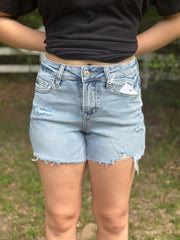 Hannah MID RISE RAW DISTRESSED HEM SHORTS
