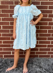 Wendy Girls Ruffled Mesh Square Neck Dress