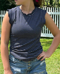 Stretchy Brushed Ruffle Sleeve Stripe Tank Top