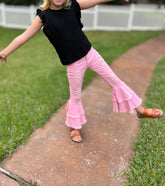 Kids Light Pink Distressed Denim Double Ruffle Pant Jeans