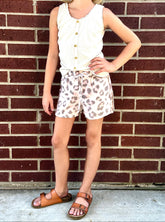 Girls Brushed Knit Leopard Elastic Waist Shorts