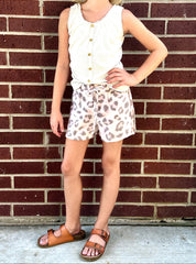 Girls Brushed Knit Leopard Elastic Waist Shorts