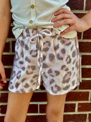 Girls Brushed Knit Leopard Elastic Waist Shorts