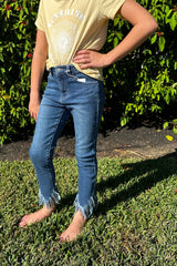 Kan Can Kids high rise ankle skinny dark stone wash stretch five pocket