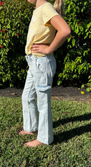 Kan Can Youth high rise cargo flare jeans comfort stretch