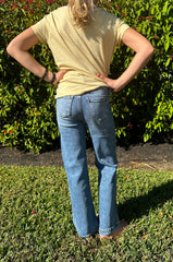 Kan Can Youth high rise wide leg flare medium wash stretch 5 pocket jean