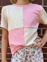 Dolly Pink and Cream block pattern with Jewel studded Ribbed shirt