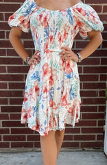 Teen Textured Floral Smocked Puff Sleeve