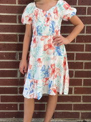 Teen Textured Floral Smocked Puff Sleeve