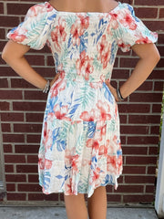 Teen Textured Floral Smocked Puff Sleeve