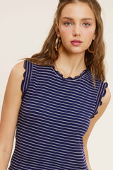 Stretchy Brushed Ruffle Sleeve Stripe Tank Top