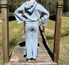 Elsa Blue Gray Hooded Ruffle Pocket Lounge Set