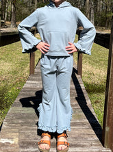 Elsa Blue Gray Hooded Ruffle Pocket Lounge Set