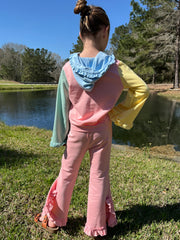 Elsa Pastel Color Block Hooded Ruffle Pocket Lounge Set