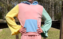 Elsa Pastel Color Block Hooded Ruffle Pocket Lounge Set