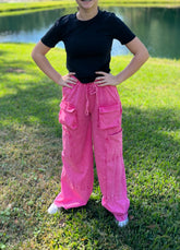Teen's Washed Cargo Pocket Detail Wide leg Knit Pants