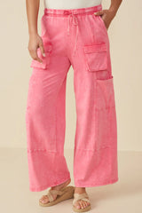 Tween's Washed Cargo Pocket Detail Wide Leg Knit Pants