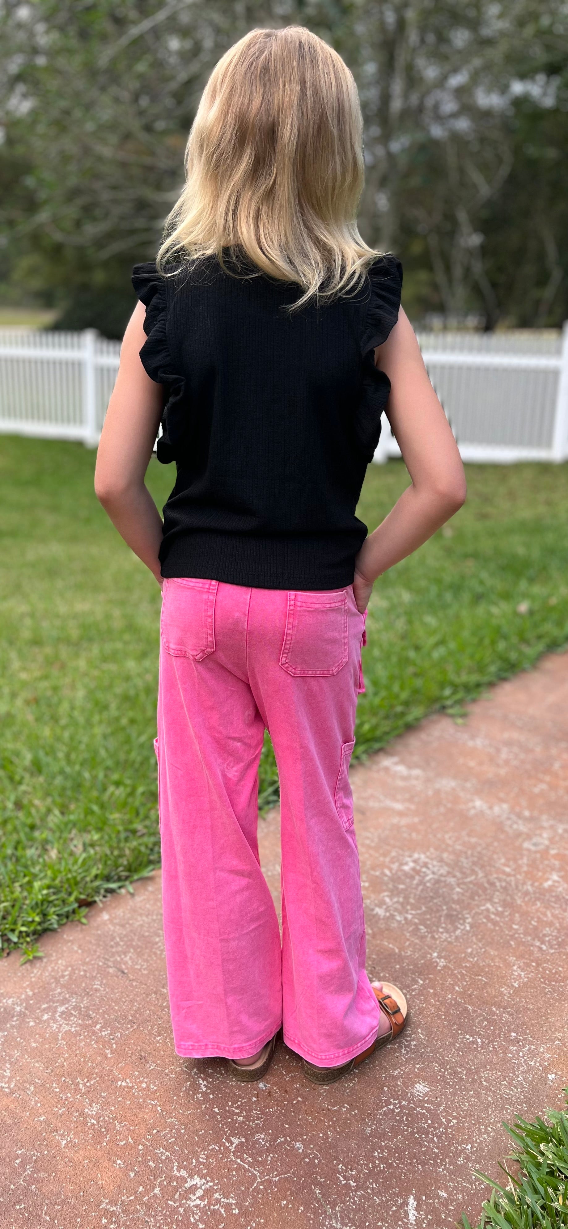Tween's Washed Cargo Pocket Detail Wide Leg Knit Pants