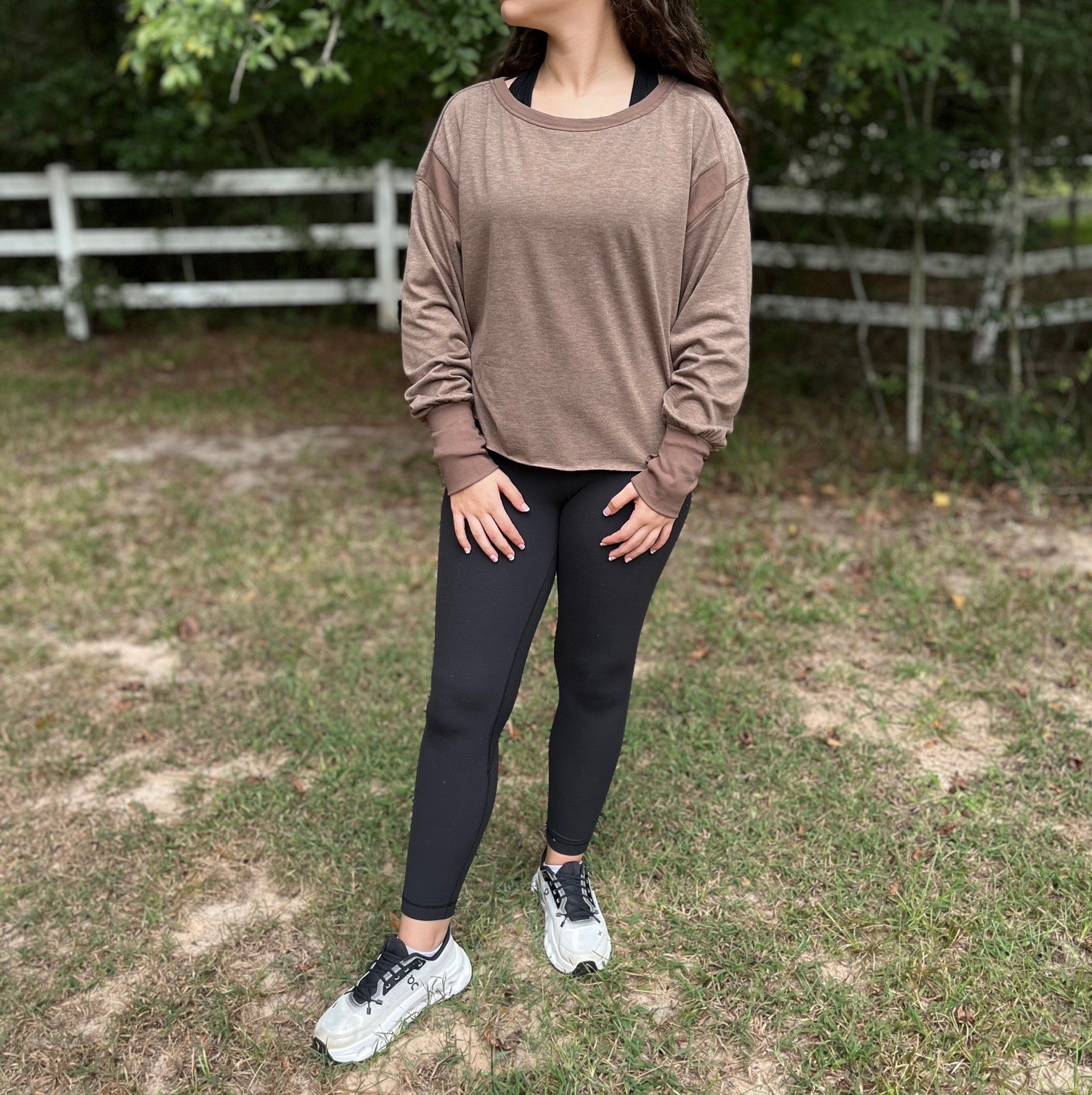 Slouchy wrapped cutout back workout long sleeve Tee