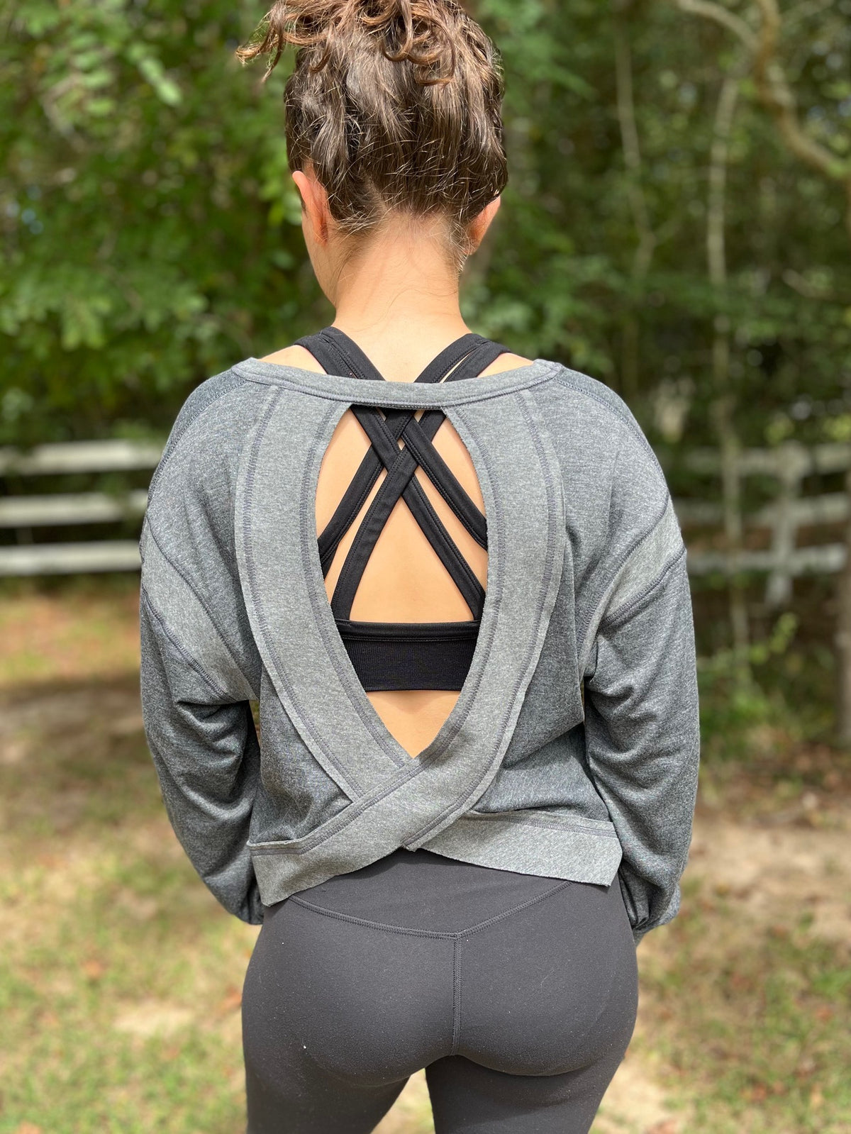 Slouchy wrapped cutout back workout long sleeve Tee
