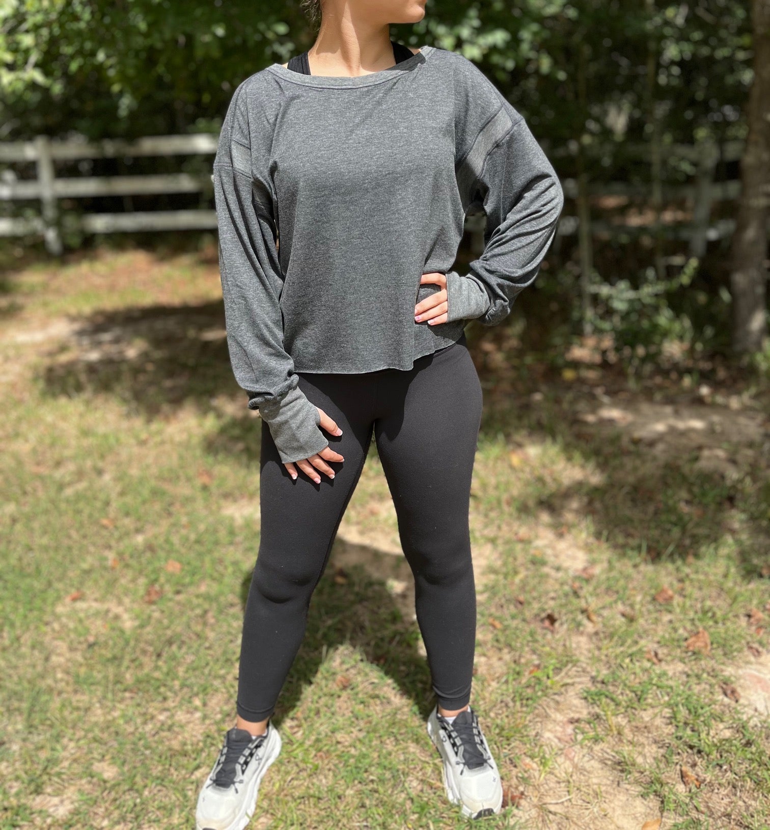 Slouchy wrapped cutout back workout long sleeve Tee