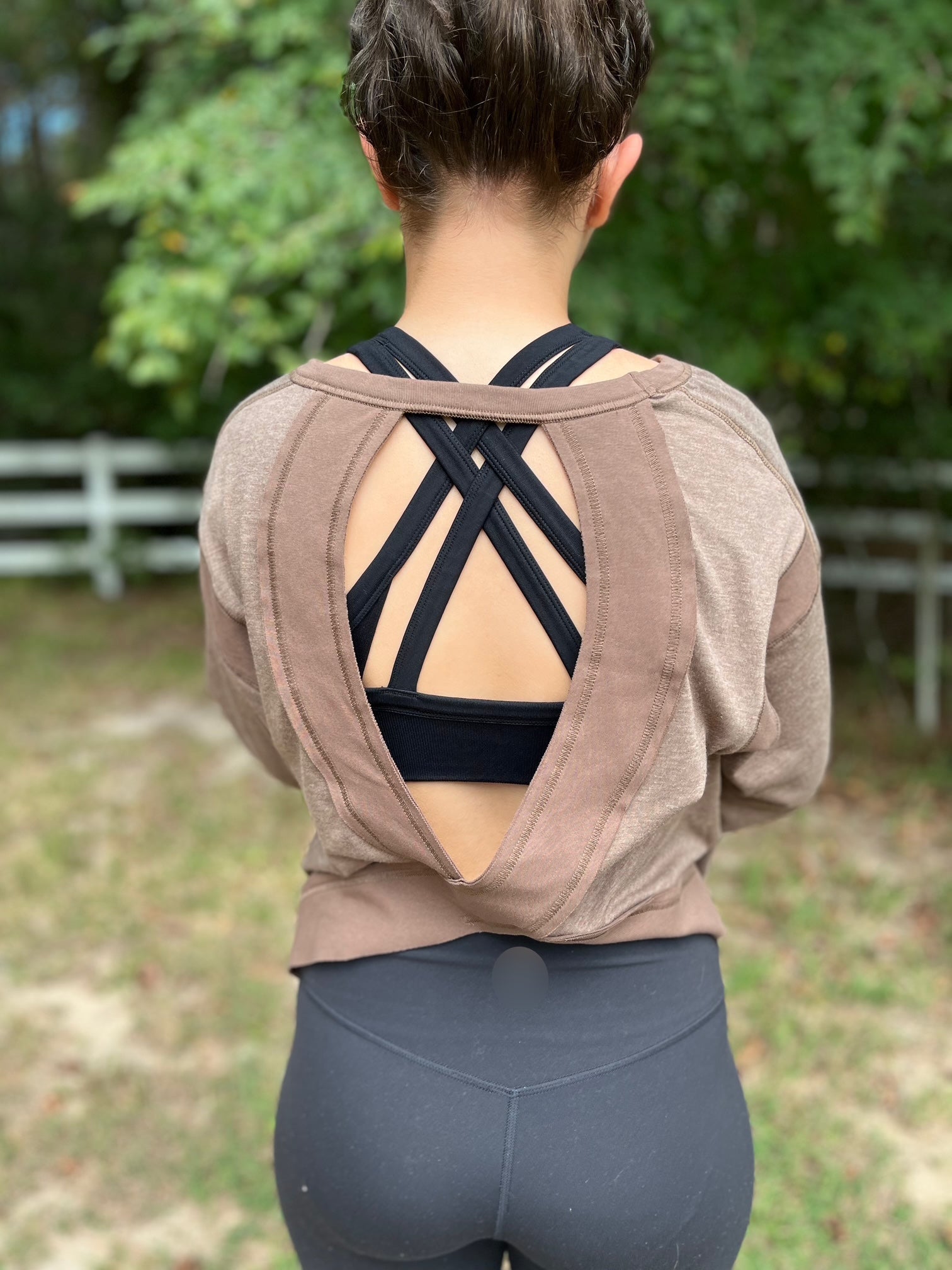 Slouchy wrapped cutout back workout long sleeve Tee
